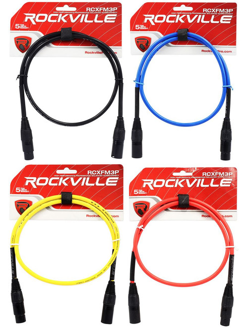 4 Rockville 3' Female to Male REAN XLR Mic Cable 100% Copper