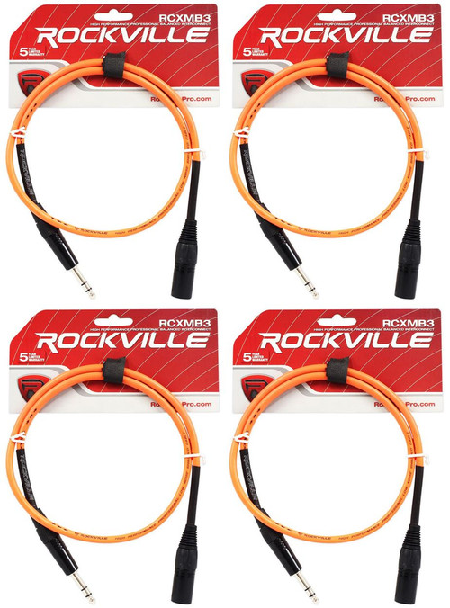 Rockville RCXMB3O 3' Male REAN XLR to 1/4'' TRS Cable Orange