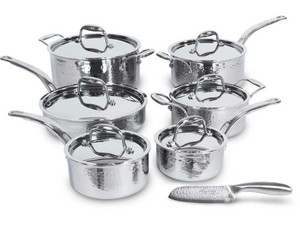 Lagostina ArtisteHand Hammered Cookware Set with Bonus Santoku Knife 12-pc Lagostina ArtisteHand Hammered Cookware Set with Bonus Santoku Knife 12-pc