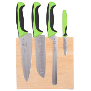 Mercer Culinary M21980GR Millennia 5-Piece Rubberwood Magnetic Board and Green Handle Knife Set
