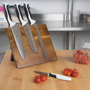 Mercer Culinary M21982WBH Millennia 5-Piece Acacia Magnetic Board and White Handle Knife Set