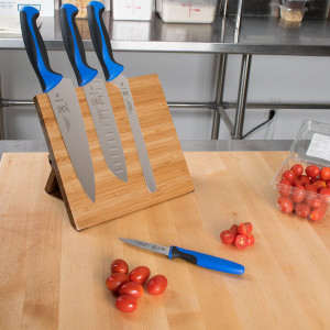 Mercer Culinary M21981BL Millennia 5-Piece Bamboo Magnetic Board and Blue Handle Knife Set