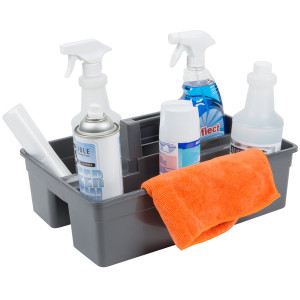Plastic Cleaning Caddy, 3-Compartment Gray, 16L x 11W Plastic Cleaning Caddy, 3-Compartment Gray, 16L x 11W