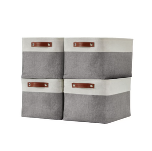 DECOMOMO Large Foldable Storage Bin with Handles - 4-Pack (12" X 16" X 4"), Grey and White - Set of 4-A2ZHOME DECOMOMO Large Foldable Storage Bin with Handles - 4-Pack (12" X 16" X 4"), Grey and White - Set of 4-A2ZHOME