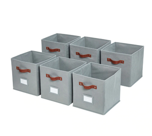 DECOMOMO Fabric Storage Cubes Closet Organizer Cubby Bins with Handles - Set of 6, 12" X 12" X 4"-A2ZHOME DECOMOMO Fabric Storage Cubes Closet Organizer Cubby Bins with Handles - Set of 6, 12" X 12" X 4"-A2ZHOME