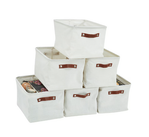 DECOMOMO Large 6-Pack Water Resistant Storage Bin with Handles - Creamy, 12" X 16" X 4", Set of 6-A2ZHOME DECOMOMO Large 6-Pack Water Resistant Storage Bin with Handles - Creamy, 12" X 16" X 4", Set of 6-A2ZHOME