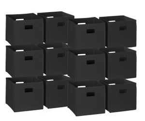 RiverRidge Home Fabric Folding Bins in Black - Set of 2, Compact and Space-Saving 11" X 11" X 1.5" (6/CASE)-A2ZHOME