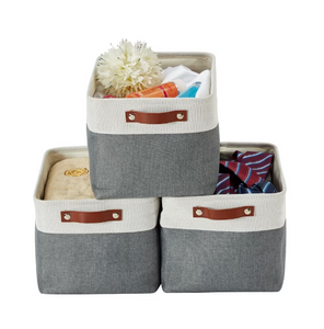 DECOMOMO Large Foldable Storage Bin Set - Slate Grey and White, 12" X 16" X 4", Set of 3-A2ZHOME
