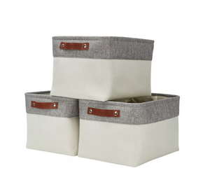 DECOMOMO Extra Large Foldable Storage Bin with Handles - White and Grey (14" X 16" X 4") - Set of 3-A2ZHOME DECOMOMO Extra Large Foldable Storage Bin with Handles - White and Grey (14" X 16" X 4") - Set of 3-A2ZHOME
