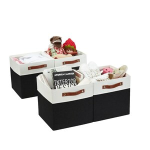 DECOMOMO 12" Cube Collapsible Sturdy Storage Bin - Black And White - 13" x 13" x 6" (Set of 4)-A2ZHOME DECOMOMO 12" Cube Collapsible Sturdy Storage Bin - Black And White - 13" x 13" x 6" (Set of 4)-A2ZHOME