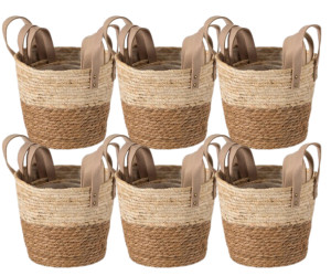 Vintiquewise Decorative Brown Corn Rope-Straw Round Storage Basket Set of 3 with Rope Handles - 15" x 11" x 11" (6/CASE)-A2ZHOME