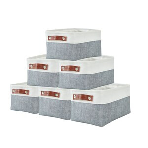 DECOMOMO Small 6 Packs Foldable Storage Bin W/Handles - Grey And White 11" x 13" x 6" - Set of 6-A2ZHOME DECOMOMO Small 6 Packs Foldable Storage Bin W/Handles - Grey And White 11" x 13" x 6" - Set of 6-A2ZHOME