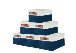 DECOMOMO Small 6 Packs Foldable Storage Bin with Handles - Navy Blue and White (Set of 6) - 11"x13"x6"-A2ZHOME