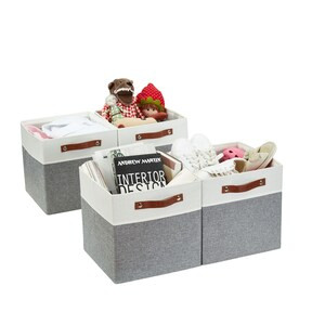 DECOMOMO 12" Cube Collapsible Sturdy Storage Bin - Grey and White (Set of 4) - 13"x13"x4"-A2ZHOME DECOMOMO 12" Cube Collapsible Sturdy Storage Bin - Grey and White (Set of 4) - 13"x13"x4"-A2ZHOME