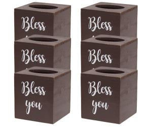 Elegant Designs Brown Wooden Tissue Box with "Bless You" Script in White for Vanity, Bathroom, Bedroom (Case of 6) - 7"x7"x7"-A2ZHOME