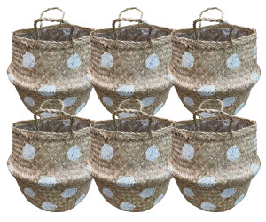 Karmin Industries White Polka Dot Seagrass Basket - 16"x16"x2" (Case of 6)-A2ZHOME Karmin Industries White Polka Dot Seagrass Basket - 16"x16"x2" (Case of 6)-A2ZHOME