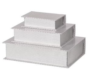 Vintiquewise Set of 3 Velvet Vintage Storage Wooden Antique Classic Decorative Book Box Holders - Silver Finish - 15"x11"x9"-A2ZHOME Vintiquewise Set of 3 Velvet Vintage Storage Wooden Antique Classic Decorative Book Box Holders - Silver Finish - 15"x11"x9"-A2ZHOME