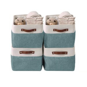 DECOMOMO Large 4-Pack Foldable Storage Bin with Handles - Green and White - Set of 4, 12" x 16" x 4"-A2ZHOME DECOMOMO Large 4-Pack Foldable Storage Bin with Handles - Green and White - Set of 4, 12" x 16" x 4"-A2ZHOME