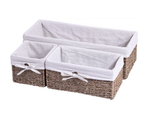 Vintiquewise Seagrass Shelf Storage Baskets with Lining - Set of 3, 13" x 24" x 11"-A2ZHOME