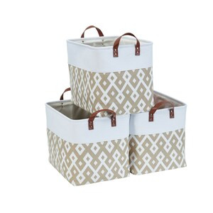 DECOMOMO 42L Foldable Storage Bin with Handles - Diamond Khaki - 14" x 18" x 4" - Set of 3-A2ZHOME