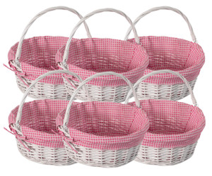 Wickerwise White Round Willow Gift Basket with Pink and White Gingham Liner - Medium - 13" x 9" x 19" - (6/CASE)-A2ZHOME Wickerwise White Round Willow Gift Basket with Pink and White Gingham Liner - Medium - 13" x 9" x 19" - (6/CASE)-A2ZHOME