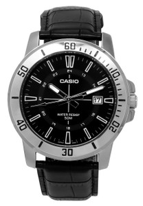 Casio Standard Analog Black Leather Strap Black Dial Quartz Mtp-vd01l-1c Men's Watch