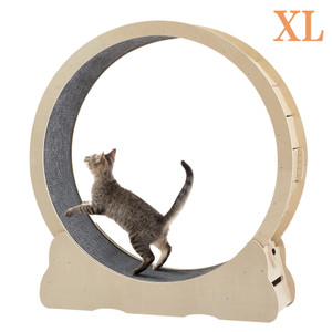 A2ZHOME Cat Exercise Wheel - Indoor Cat Treadmill with Carpeted Running Track, Safety Cat Treadmill with Latch, Weighted Wheel for Cats, Add Fun to Cat Exercise, Natural Wood Color,43.3"L x 13.2"W x 45.9"H