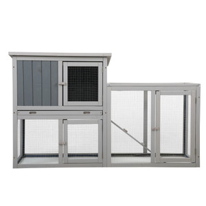 A2ZHOME Wooden Rabbit Hutch Chicken Coop with 1 Removable Tray and 3 Lockable Doors for Indoor and Outdoor Use, Gray+White XH
