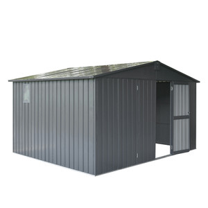 A2ZHOME 11' x 9' Backyard Storage Shed with Galvanized Steel Frame & Windows: Durable and Stylish Outdoor Garden Shed in Dark Gray