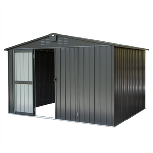 A2ZHOME Outdoor Storage Shed 10'x8': Spacious Black Metal Garden Shed for Bikes, Tools, and Trash Cans