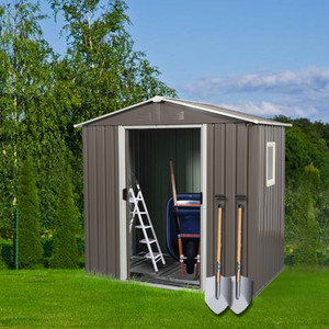 A2ZHOME 6ft x 5ft Outdoor Metal Storage Shed with Window: Compact and Durable Gray Storage Solution