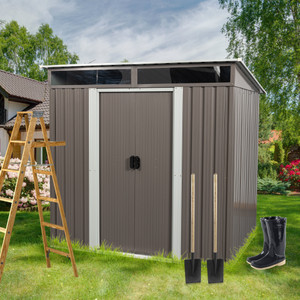 A2ZHOME 6ft x 5ft Outdoor Metal Storage Shed with Transparent Plate: Modern and Durable Storage for Your Outdoor Essentials