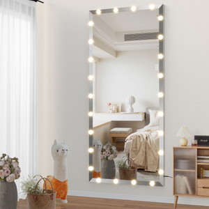 A2ZHOME 72x32 Inch Oversized Vanity Mirror with 3 Color Modes – Lighted Standing Floor Mirror for Dressing Room, Bedroom, Hotel, Silver