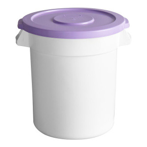 a2zhospo 10 Gallon / 160 Cup White Round Ingredient Storage Bin with Purple Allergen-Free Lid a2zhospo 10 Gallon / 160 Cup White Round Ingredient Storage Bin with Purple Allergen-Free Lid