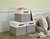 DECOMOMO Stackable 3 Packs Foldable Storage Bins w/ Lids - Grey and White 14x16x4" (Set of 3) - Neatly Organize with Style-A2ZHOME