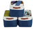 DECOMOMO Extra Large Foldable Fabric Storage Bin with Handles - Navy Blue and White14" X 16" X 4" (Set of 3)-A2ZHOME
