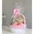 Vintiquewise White Round Willow Gift Basket with Pink and White Gingham Liner and Handles - Medium 13" x 20" x 14" - (6/CASE)-A2ZHOME