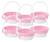 Vintiquewise White Round Willow Gift Basket with Pink and White Gingham Liner and Handles - Medium 13" x 20" x 14" - (6/CASE)-A2ZHOME
