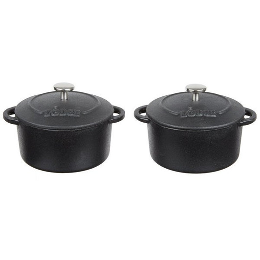 Lodge ECMCR11 10 oz. Matte Black Color Enamel Mini Cast Iron Pot with Lid - 2/Set