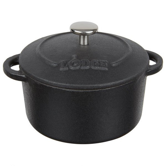 Lodge ECMCR11 10 oz. Matte Black Color Enamel Mini Cast Iron Pot with Lid - 2/Set