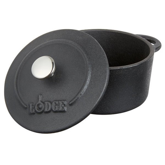 Lodge ECMCR11 10 oz. Matte Black Color Enamel Mini Cast Iron Pot with Lid - 2/Set