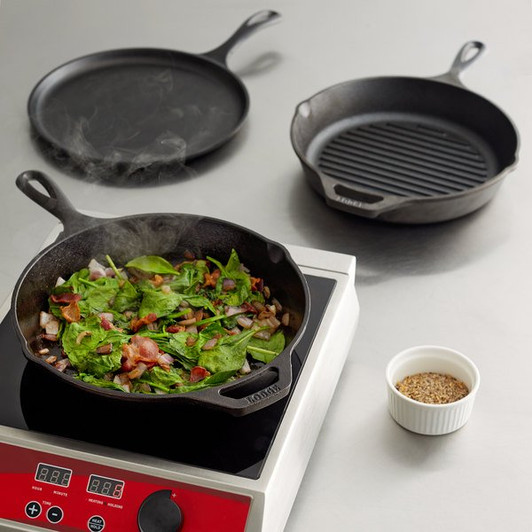 Lodge Pre-Seasoned Round Cast Iron Set with 10 1/4" Skillet, 10 1/4" Grill Pan, and 10 1/2" Griddle