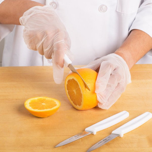 Choice 3 1/4" White Paring Knife Set with 1 Serrated and 2 Smooth Edge Knives - 3/Pack