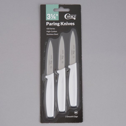 Choice 3 1/4" White Smooth Edge Paring Knife - 3/Pack