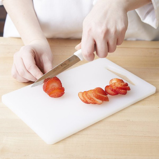Choice 10" x 6" x 3/8" White Bar Size Cutting Board and Knife Set