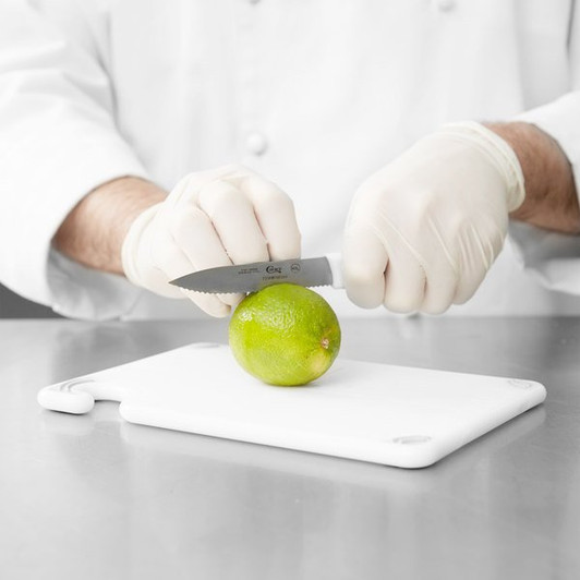 Choice Saf-T-Grip® 9" x 6" x 3/8" White Bar Size Cutting Board and Knife Set