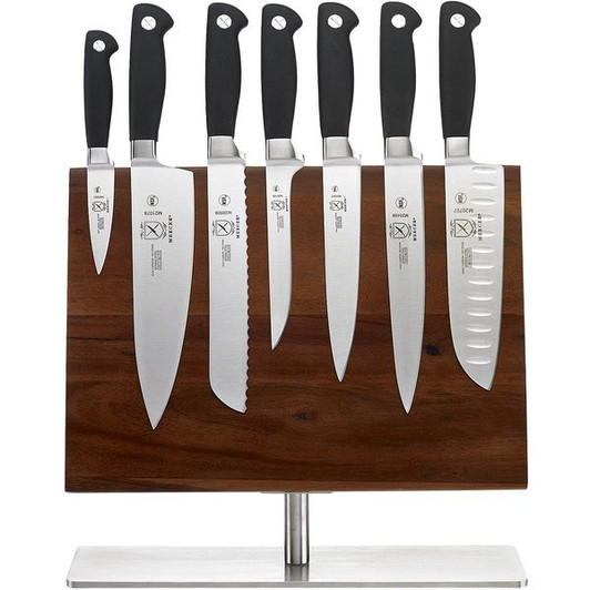 Mercer Culinary M21943 Genesis 8-Piece Knife Set and Acacia Magnetic Board with Stainless Steel Base