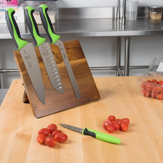 Mercer Culinary M21982GR Millennia 5-Piece Acacia Magnetic Board and Green Handle Knife Set