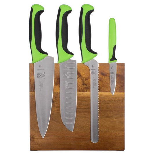 Mercer Culinary M21982GR Millennia 5-Piece Acacia Magnetic Board and Green Handle Knife Set