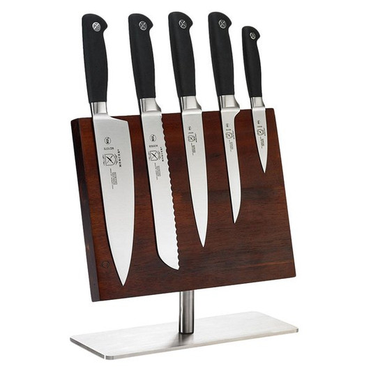Mercer Culinary M21942 Genesis 6-Piece Knife Set and Acacia Magnetic Board with Stainless Steel Base